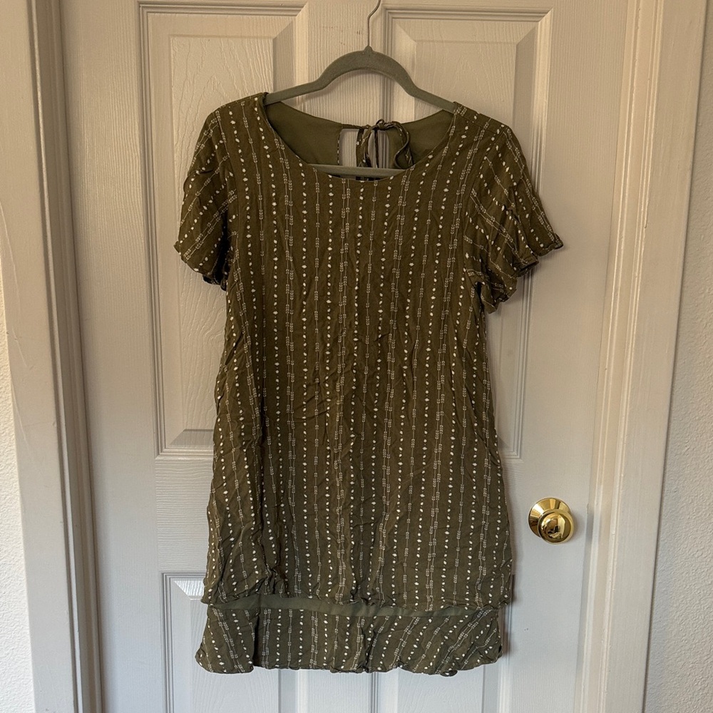 Olive Green and white pattern Midi Dress